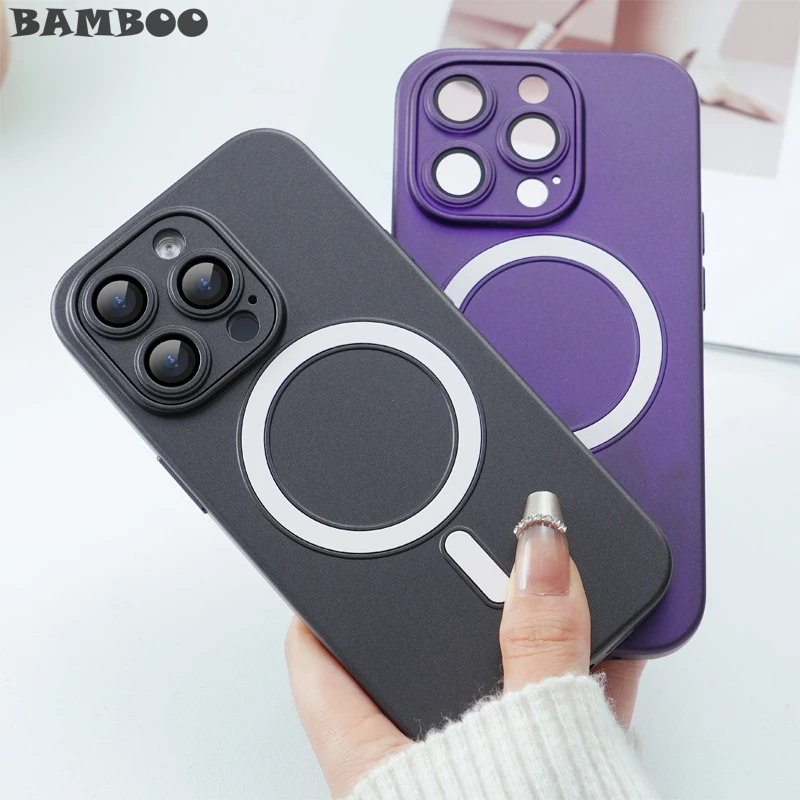 

Fashion Soft TPU Bumper Frosted PC Back Anti-drop Phone Case for iPhone 14 Plus 13 12 11 Pro Max Magsafe With Lens Film Cover