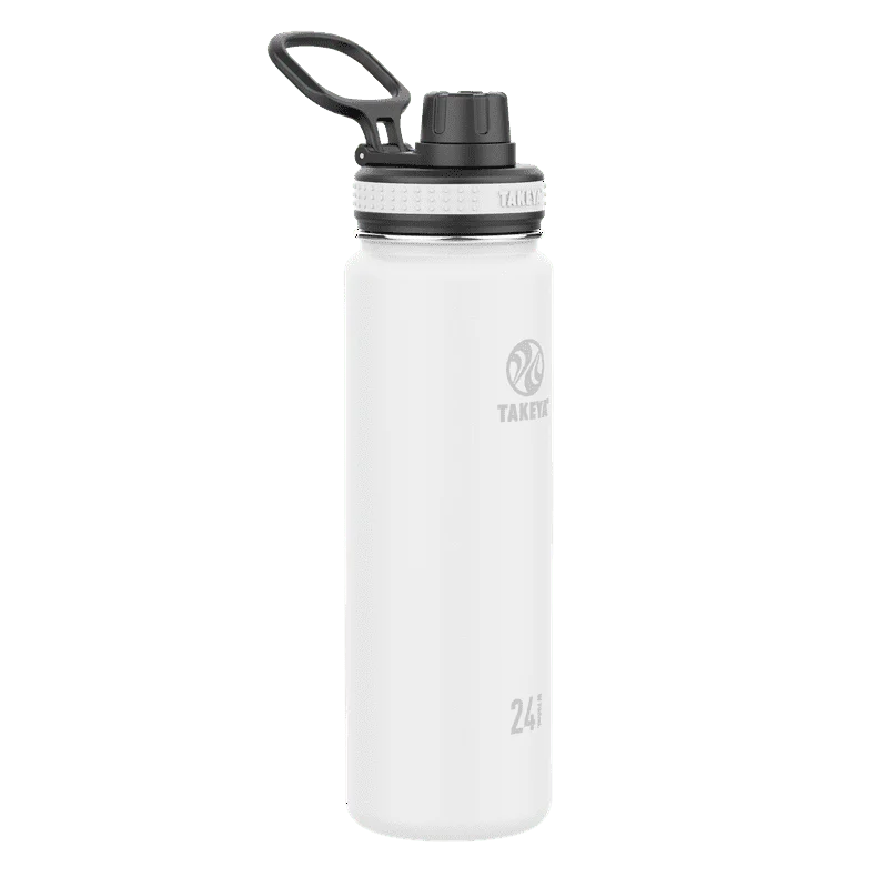 

24 oz White and Black Double Wall Vacuum Insulated Stainless Steel Water Bottle with Wide Mouth and Flip-Top Lid Cups Protein sh