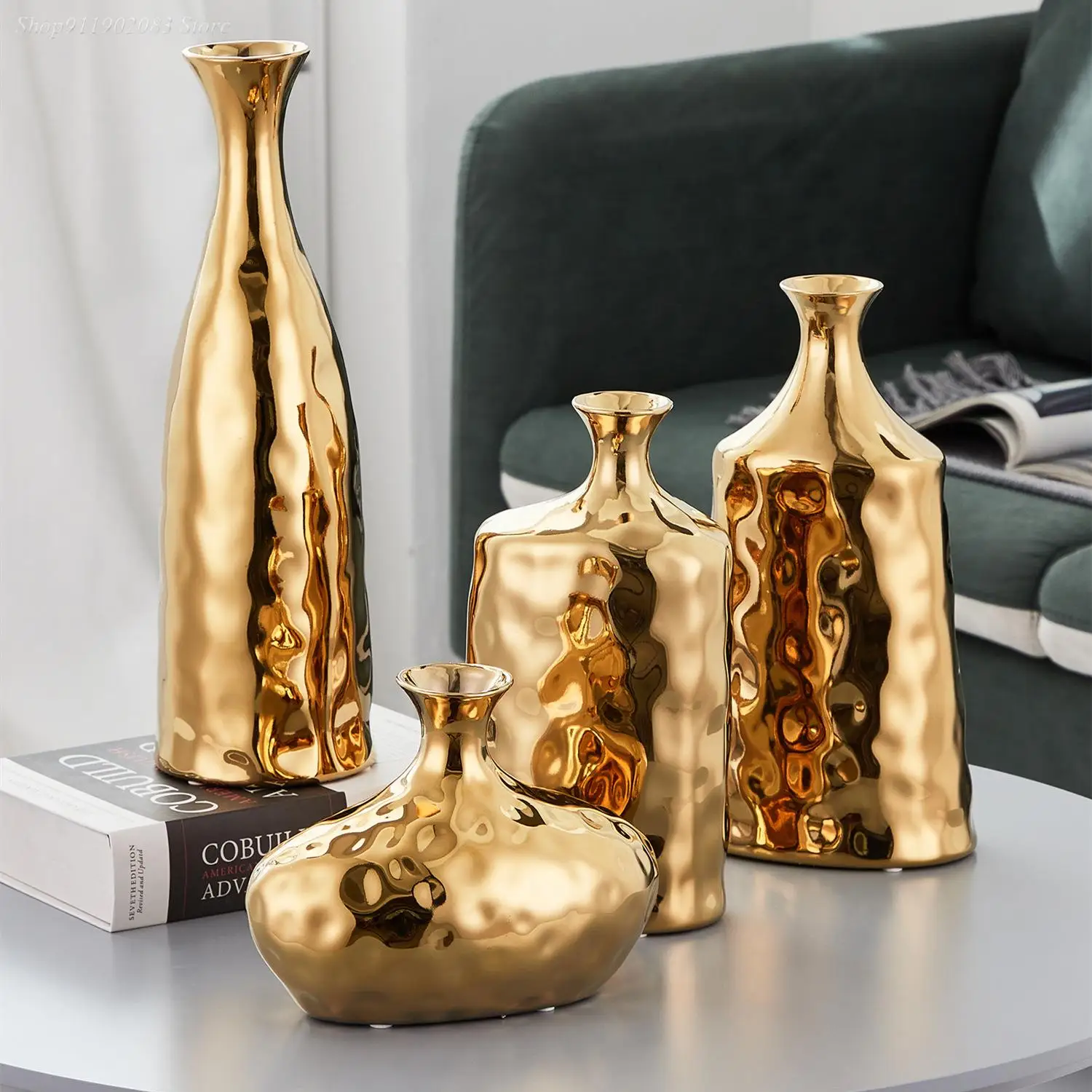 

Ceramic Vase Electroplating Gold Irregular Uneven Surface Flower Arrangement Hydroponics Home Decoration Flower Vases Pots