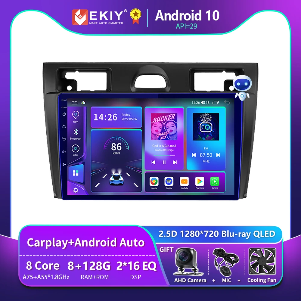 

EKIY T900 Android 10 Car Radio For Ford Fiesta Mk VI 5 Mk5 2002 - 2008 Blu-ray QLED Multimedia Player Navigation GPS no 2din DVD