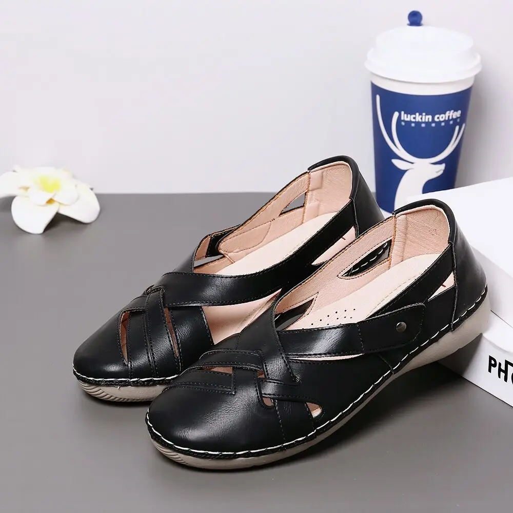 

2022 New Women Casual Loafers PU Leather Braided Stitching Hook Loop Flats Shoes Fashion Closed Toe Ladies Driving Loafers