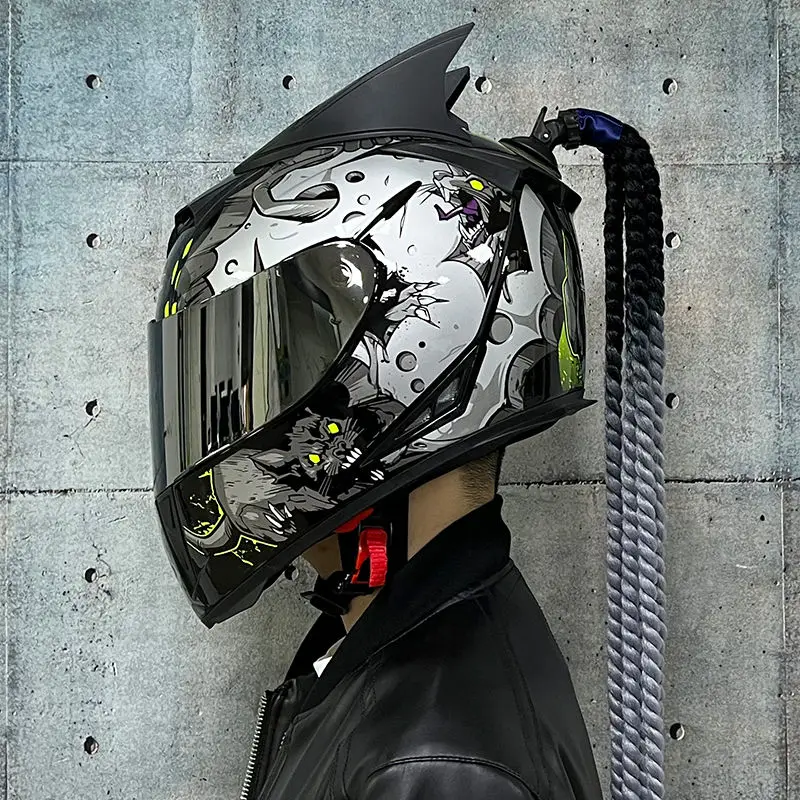 Motorcycle Accessories Full Face Helmet Motocross Capacete Double Lens Helm Motorcycle with Braids Horns Racing Helmet enlarge