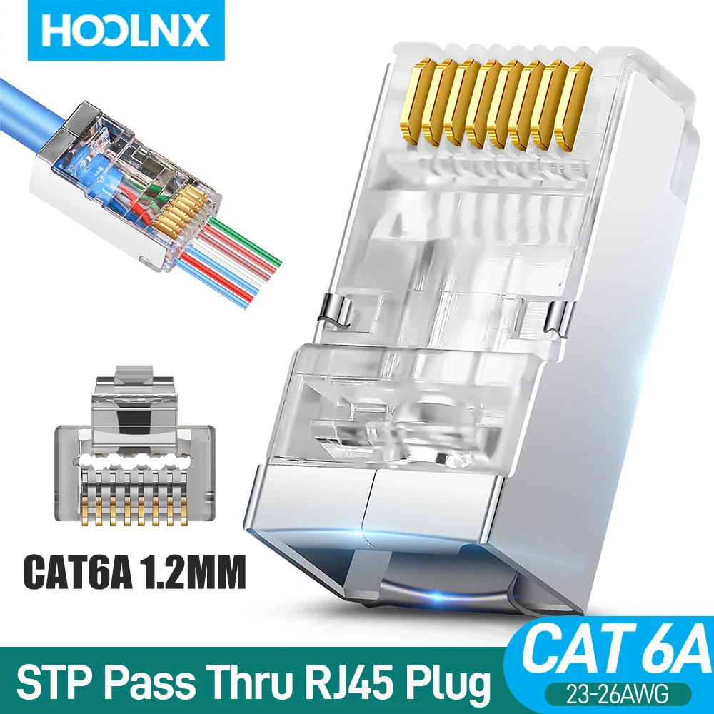 Коннектор Hoolnx RJ45 для кабеля Lan, модульные проходные вилки CAT6A CAT6, покрытый золотом, защита STP 50U