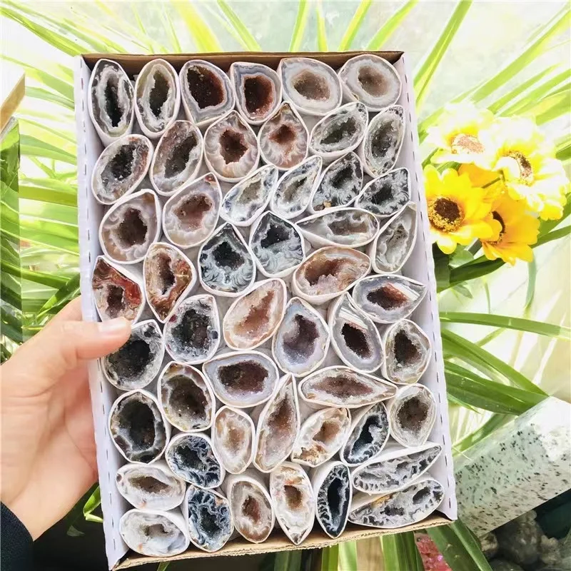 

Natural Agate Geode Gemstone Crystal Box For Home Decoration Reiki Healing Mineral Specimen Collection