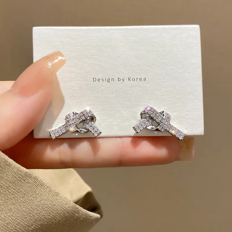 

10mm Fashion Female Bowknot Zircon Earring Rhinestone Jewelry Charm Luxury Party