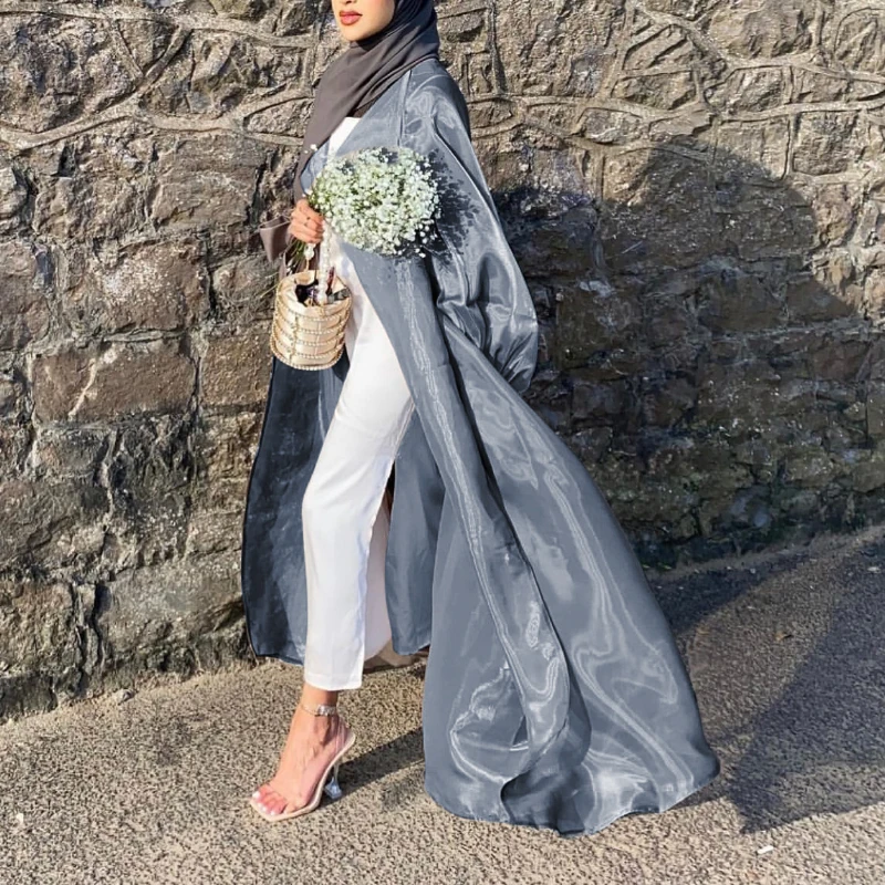 

Lr496 Puff Sleeve Cardigan 2022 Summer Dubai Elegant Dress Open Abayas for Women European Clothing