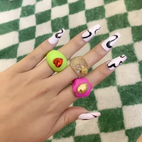 ingesight z 3pcsset acrylic resin geometric flower round finger rings for women colorful red heart rings set summer jewelry