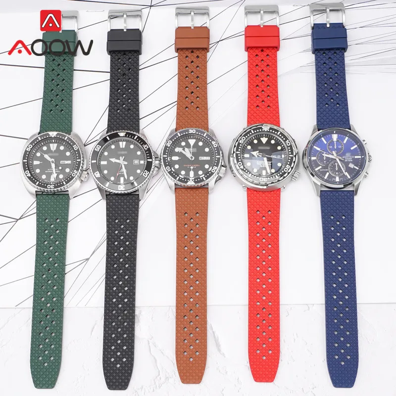 Fluoro Rubber Strap 18/20/22/24mm Quick Release Soft Sport Waterproof Breathable Men Women Universal Replace Watch Band Bracelet