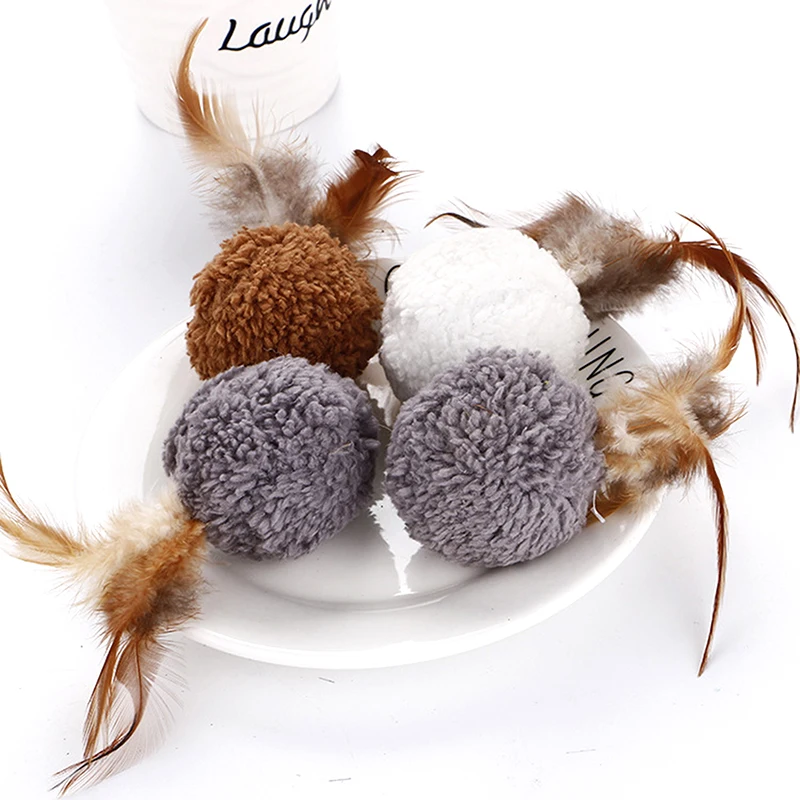 

Cat plush toy catnip plush ball shape with feather toy chewing sound cat accessories pet kitten molar toy interactive pet toy