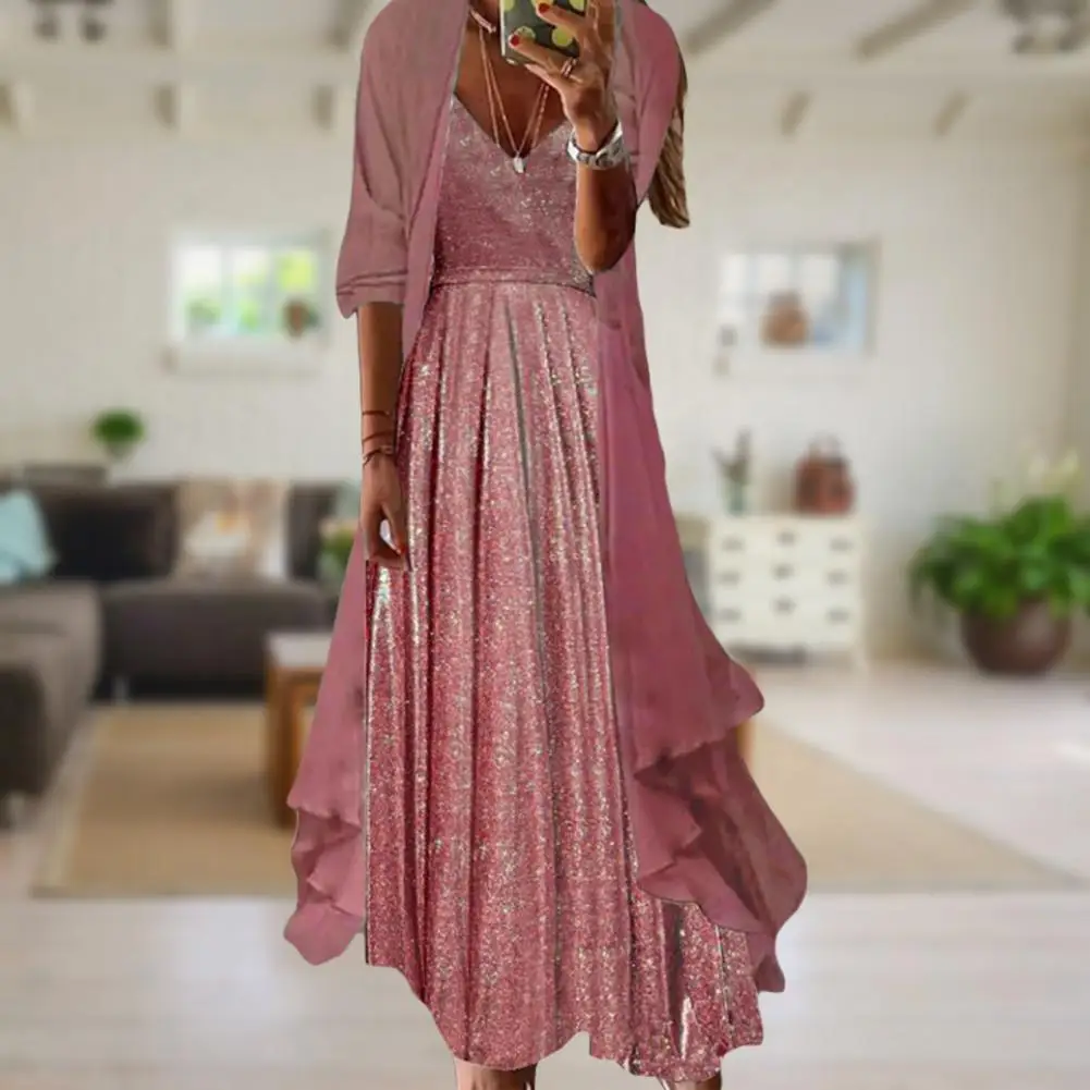 

2 шт./компл. Стильный кардиган платье с V-образным вырезом