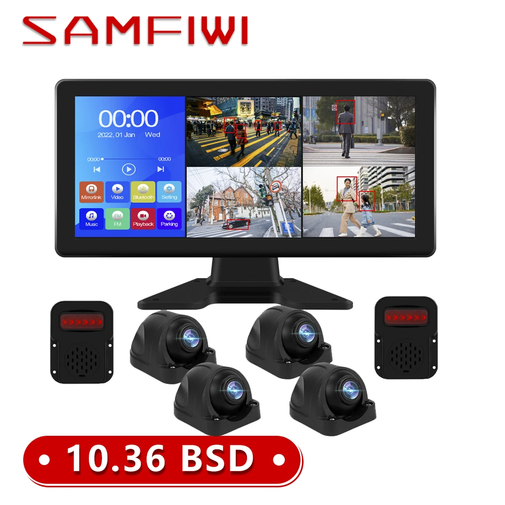 

10.36" AHD 4CH Truck Monitor BSD Recording DVR 1080P Car Rear View Camera Vehicle IPS Touch Screen Right Outside Speaker