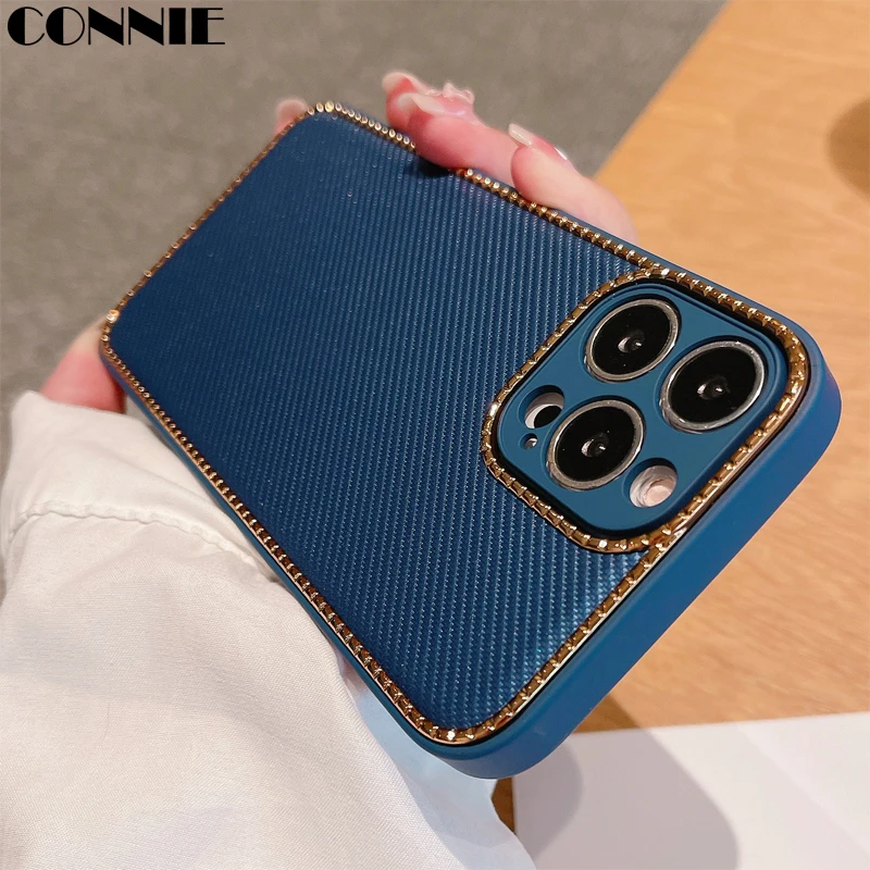 

Luxury Electroplating Weave Pattern Leather Texture Case For iPhone 13 12 11 Pro Max Camera Protection Soft Silicon Cover Fundas