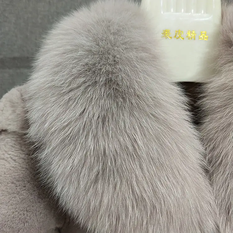 Women's Fur Jacket Autumn and Winter Imitate Rex Rabbit Fur Fur Coat Women's Short Fox Fur Collar Overcoat Faux Fur Coat