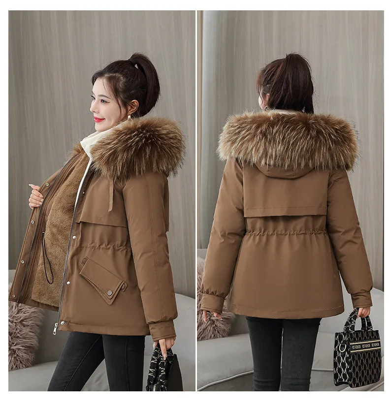 Parkas Women Winter Thickened Parka Waist Trimming Loose plus Size Keep Warm Coat Cotton-Padded Jacket Tide Winter Coat Women