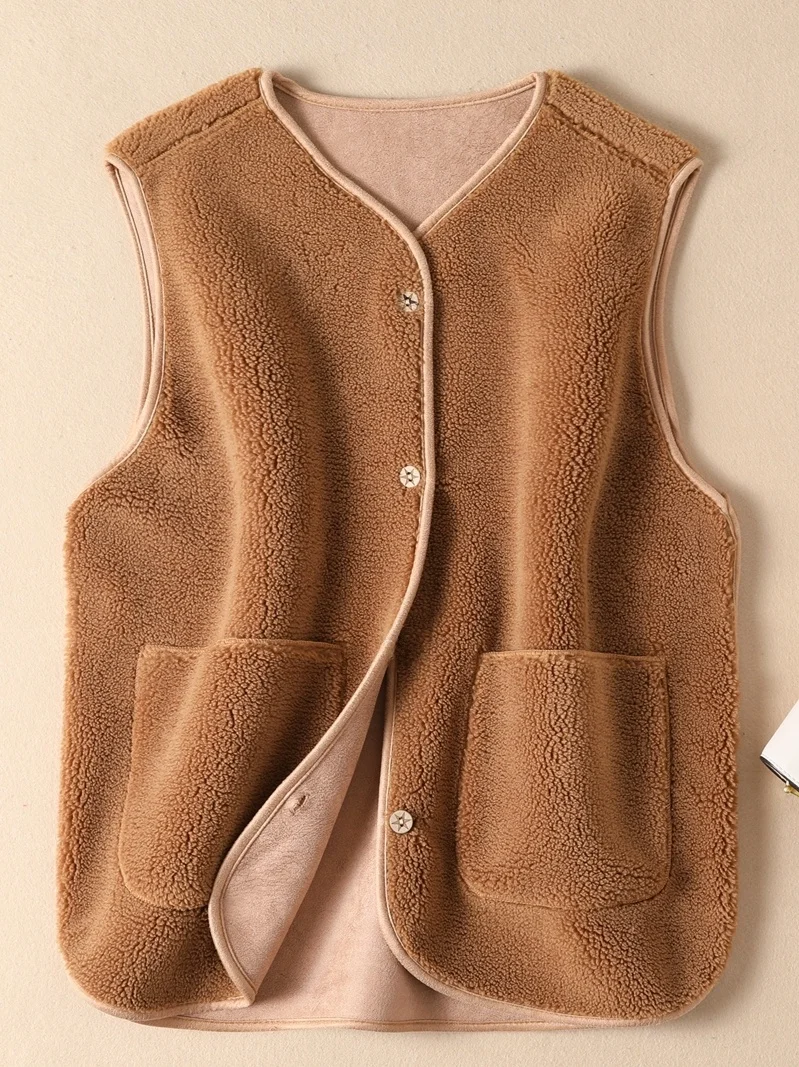 Осенне-зимний жилет из овечьей шерсти женская верхняя одежда новый