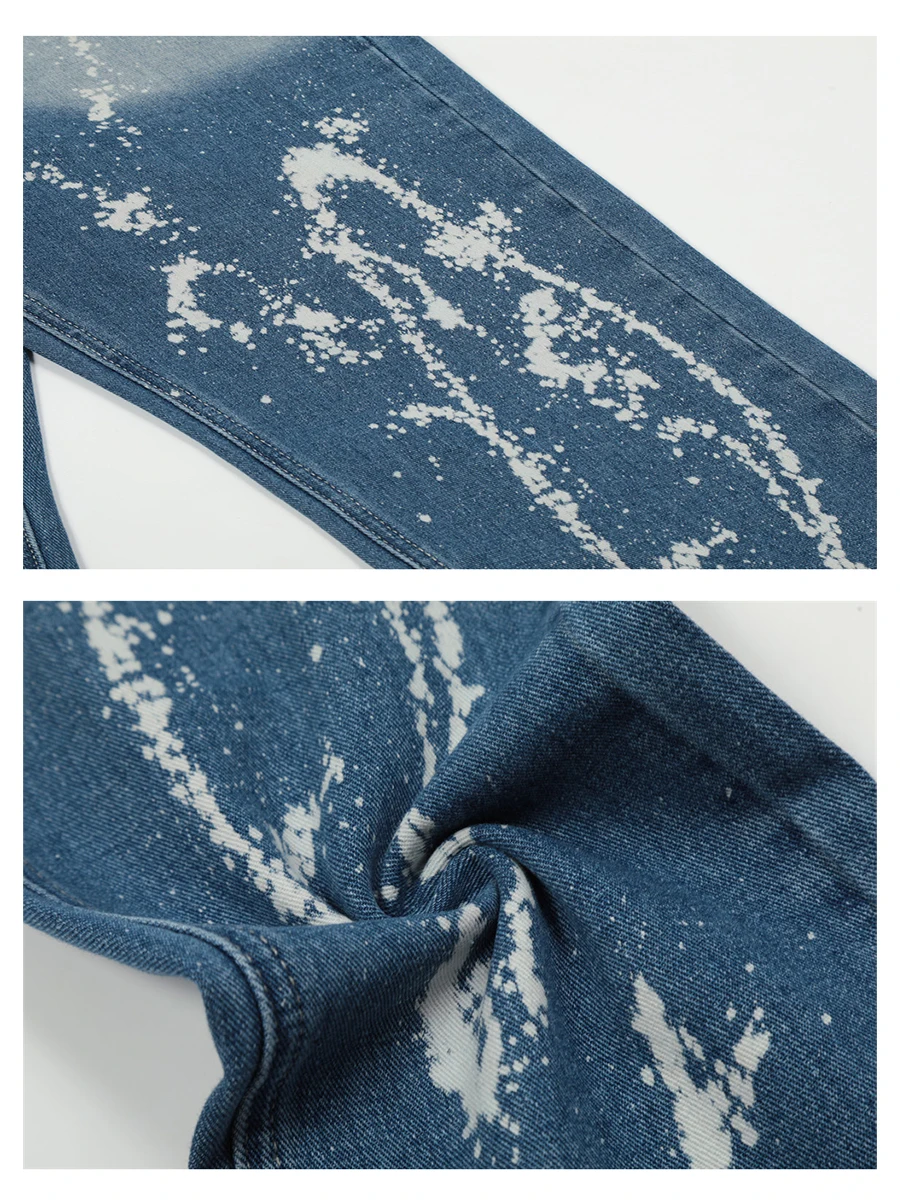 Four Seasons Men's Jeans Tie-dye Splash Ink Casual Straight Pants Trend Loose Spray Paint Wide Leg Pants Streetwear Ins Hot Sale