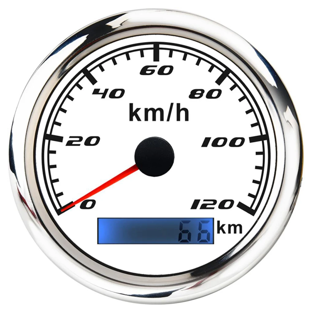 

85mm 3-3/8 inch ometer 0-120KMH 316 Stainless Steel Waterproof Meter for Car Truck Marine Yacht Boat 9-32V (White)