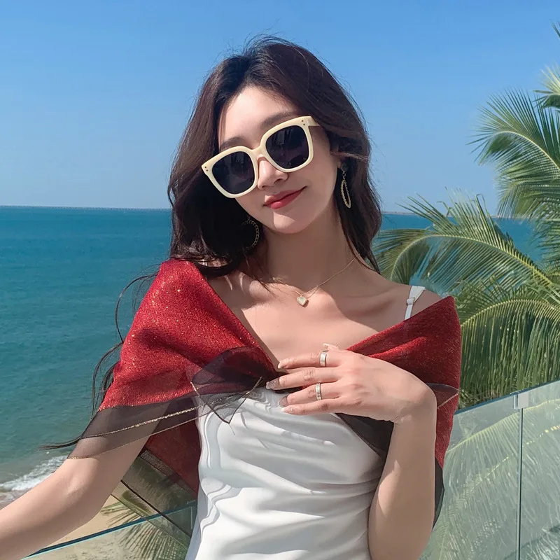 

Summer Silk Scarf For Women Long Size Lady Shawl Headband Female Wraps Print Neck Bandana Foulard Solid Soft Beach Stoles Square