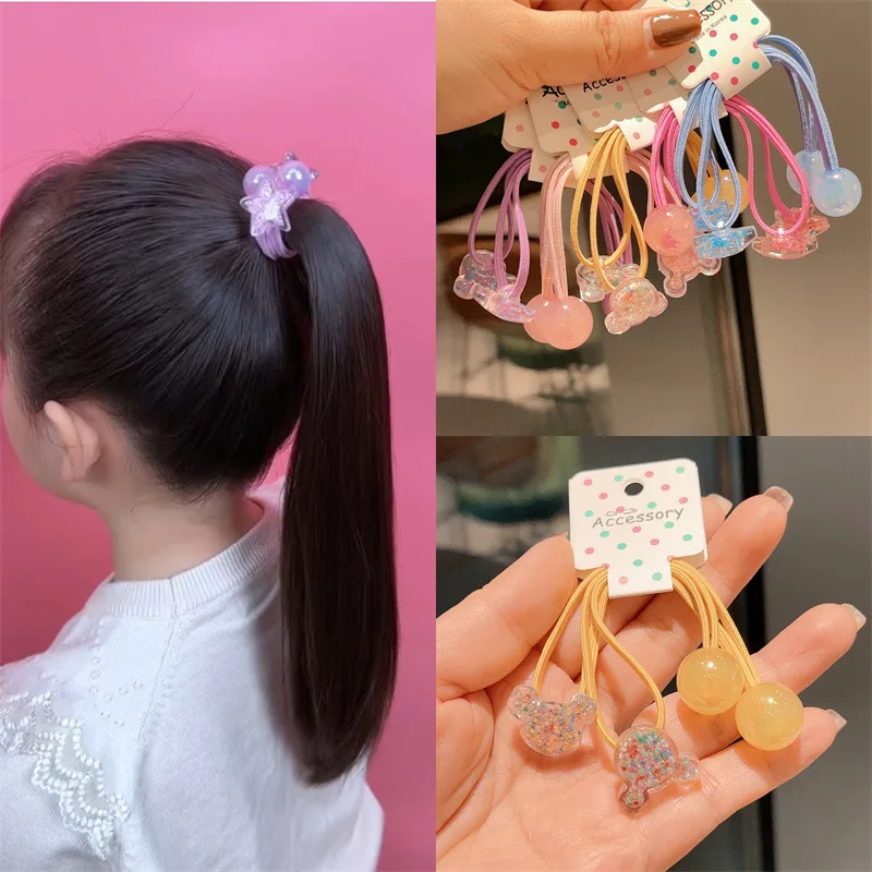 

Children's hair rope with high elasticity, colorful bow hair accessories, round ball hair loop, no damage to hair, rubber band,