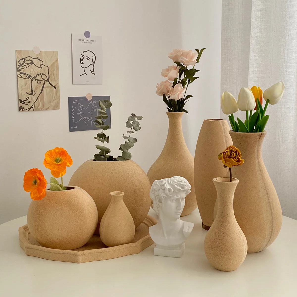 

Retro Ins Wind Old Wooden Rough Vase Ornament Living Room Flower Arrangement Dried Flowers Wabi-sabi B&B Home Decor home decor