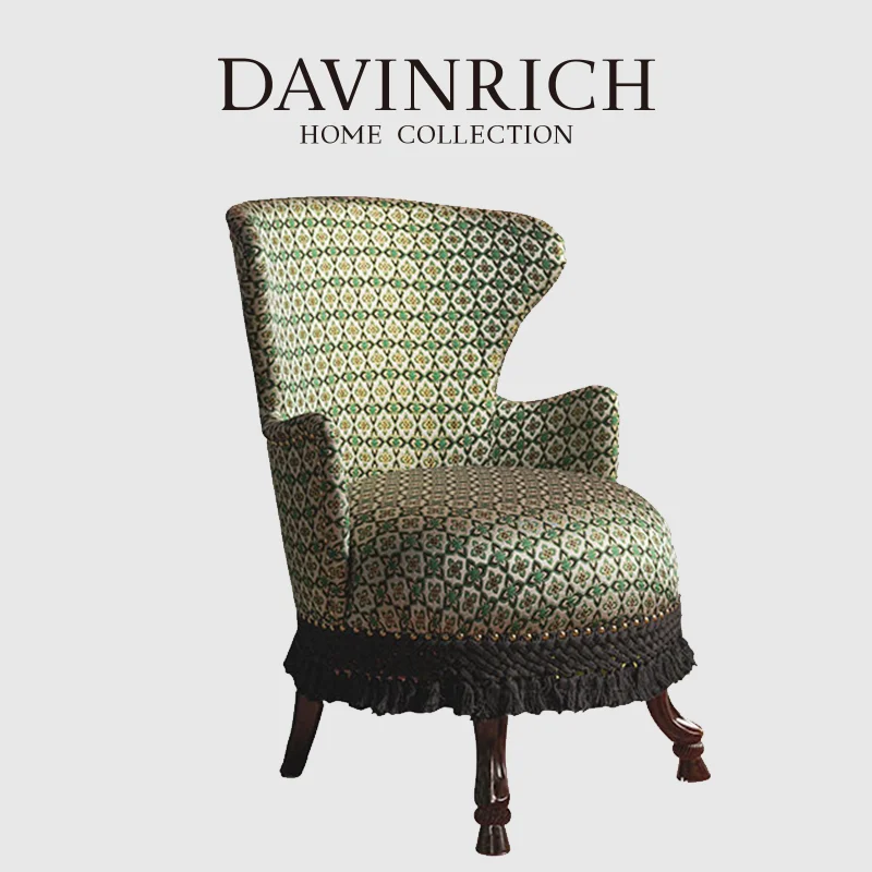 

DAVINRICH GG Style Inspired Armchair Mid-Century Modern Exquisite Jacquard Art Retro Green Small Single Sofa Chair With Tassels
