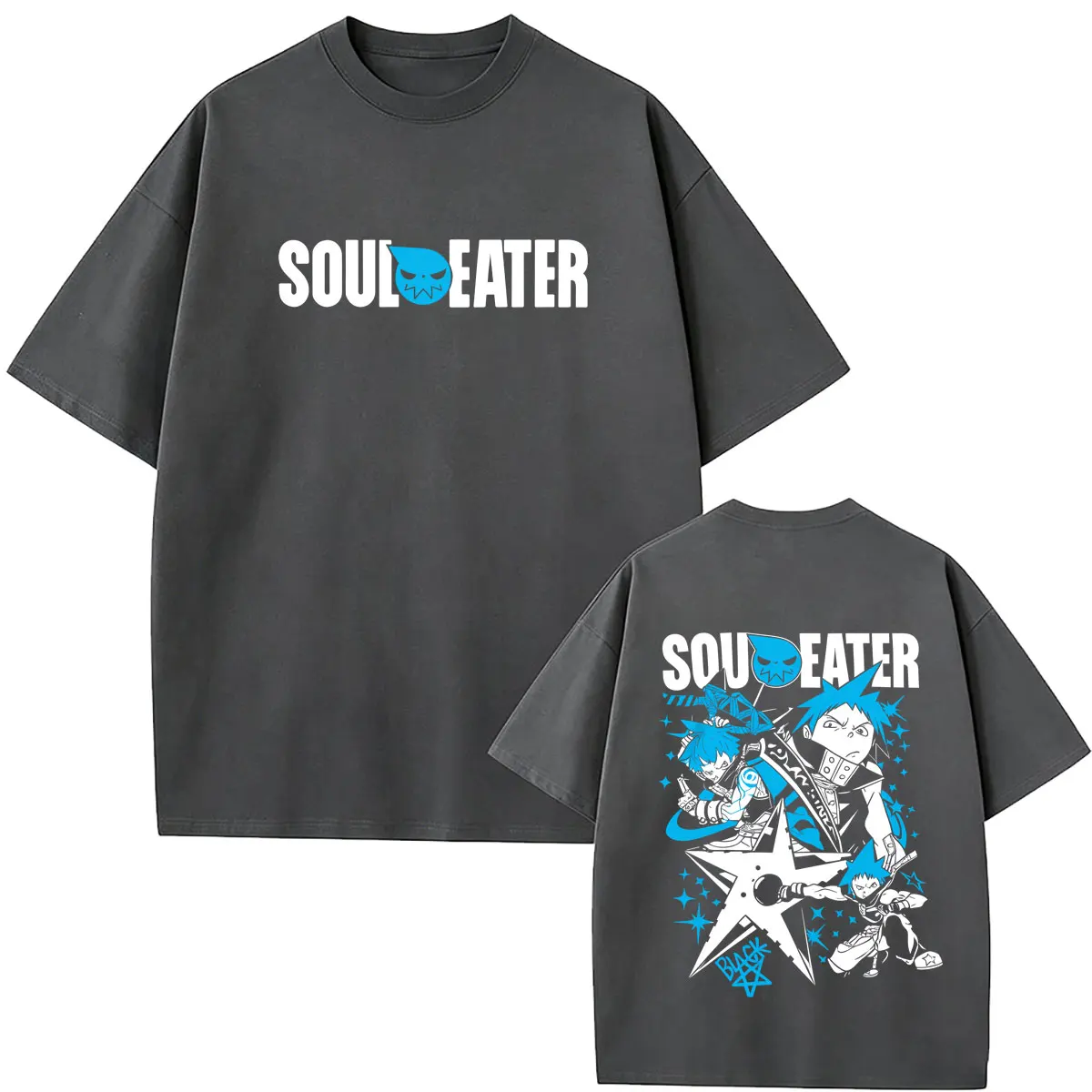Фото Горячая распродажа: Футболка с графическим принтом «Аниме Soul Eater Black Star», мужская ретро-футболка в стиле манга, модная повседневная футболка оверсайз для мужчин и женщин, уличная одежда №4