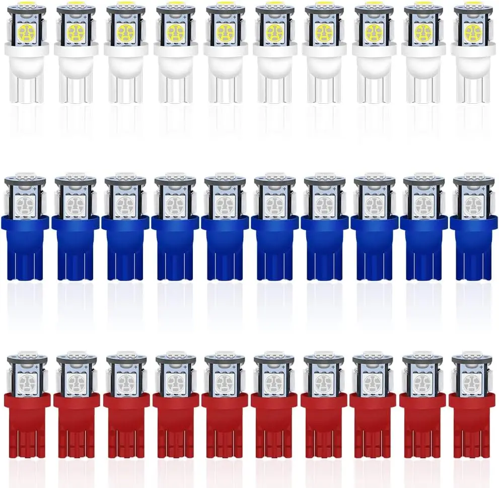 

30 Pack 194 LED Bulb White/Blue/Red Combo T10 Wedge 5SMD-5050 168 LED Bulb, 921 2825 LED Bulb W5W 158 501 LED Lights DC 12V