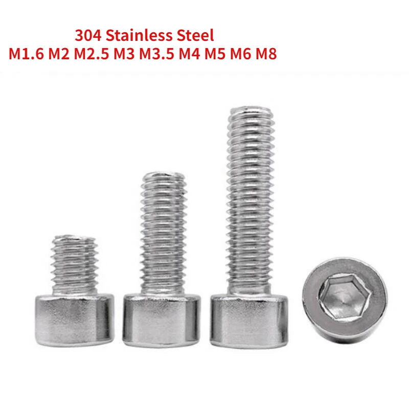 

3-50Pcs M1.6 M2 M2.5 M3 M3.5 M4 M5 M6 M8 GB70.1 304 Stainless Steel Hexagon Socket Smooth Cap Head Allen Screw Bolt L=3~80mm