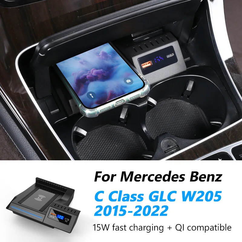 12 В для Mercedes Benz C Class GLC W205 AMG C43 C63 AMG GLC GLC63 X253 2014-2020, автомобильное беспроводное зарядное устройство, аксессуары для быстрой зарядки