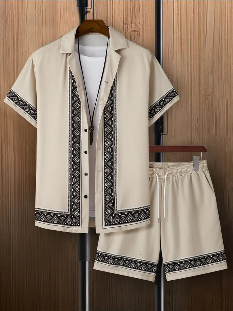 Рубашка с коротким рукавом и пляжные шорты мужской костюм стильная гавайская