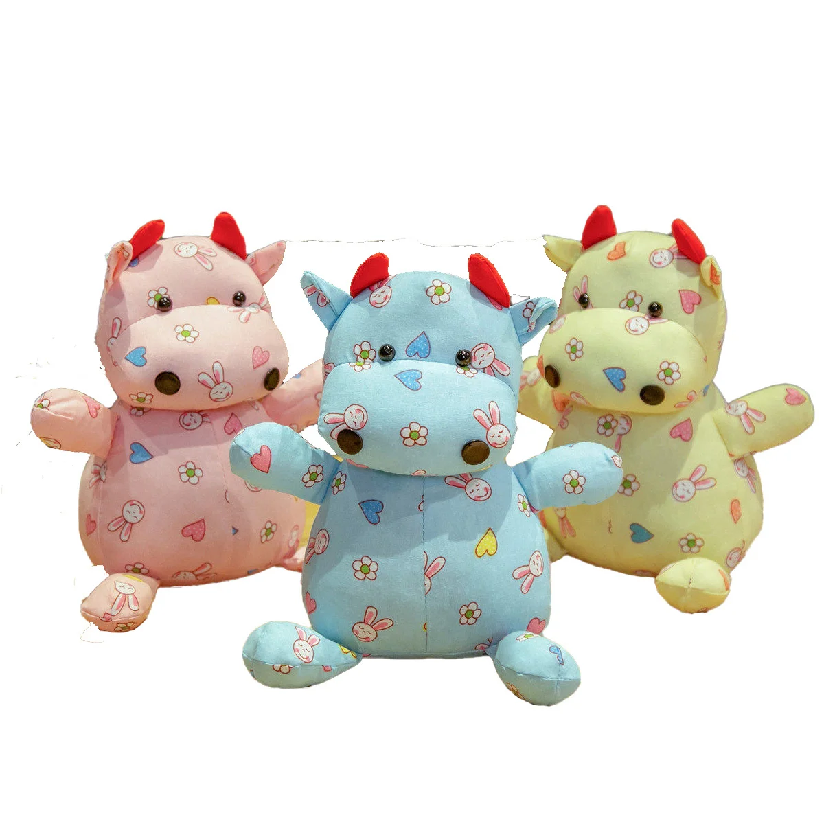 

Three Cute -color Flower Cloth Cattle Doll Soft Stuffed Animal Toy Home Decor Plush Cushion Pillow For Baby Child Gift