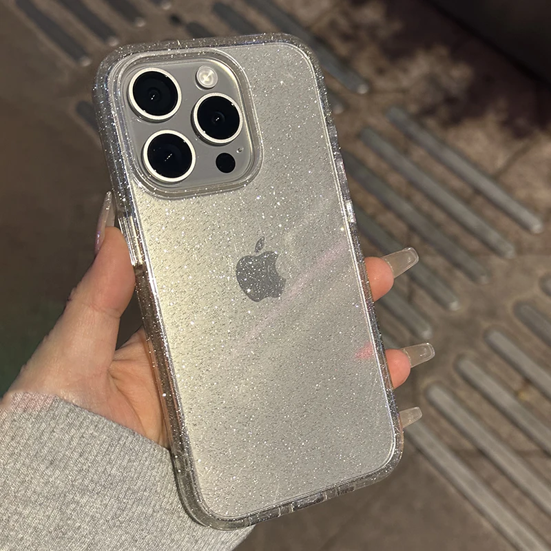 Ультратонкий прозрачный силиконовый мягкий блестящий чехол для телефона iPhone 15 14