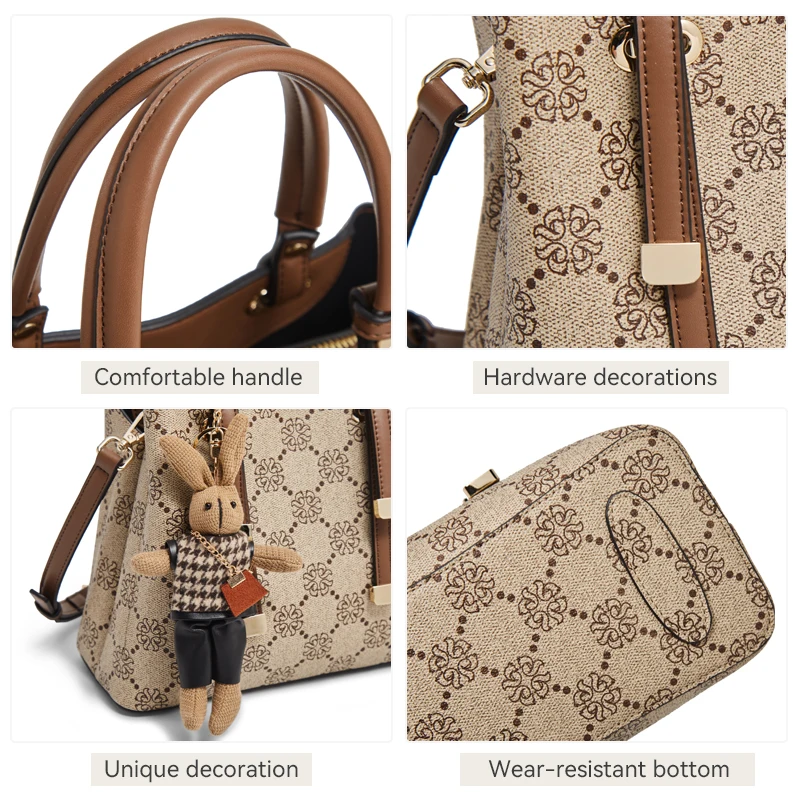 FOXER Office Commute Women's Printing Handbag PU Leather Lady Tote Mother's Crossbody Shoulder Bag Monogram Design Top Hand Bags