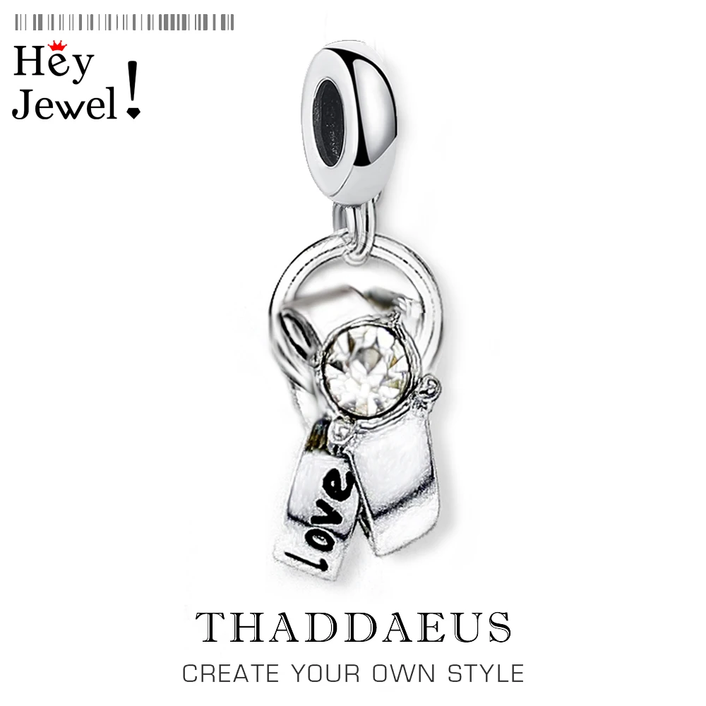 

Pure 925 Sterling Silver Romantic Wedding Rings Pendant Charm Fit Bracelet Necklace For Women Men New Fashion Love Jewelry