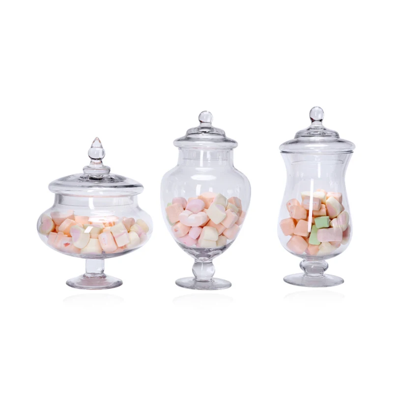 

European-style Transparent Glass Candy Jar Storage Jar Sugar Bowl with Lid Tall Wedding Dessert Table Decoration Display