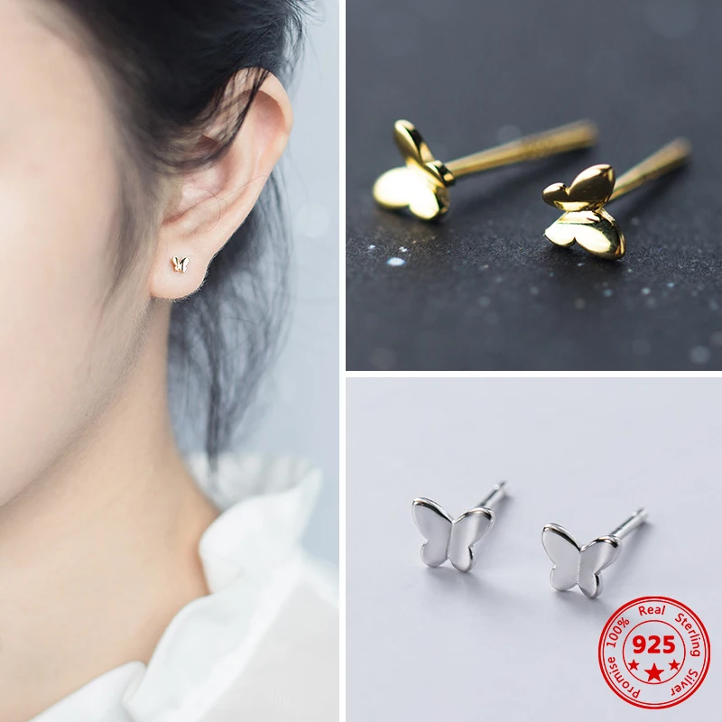 

New S925 Silver Sweet Butterfly Stud Earrings Female Simple Cute Small Delicate Fashion Small Animal Earrings Jewelry Gift