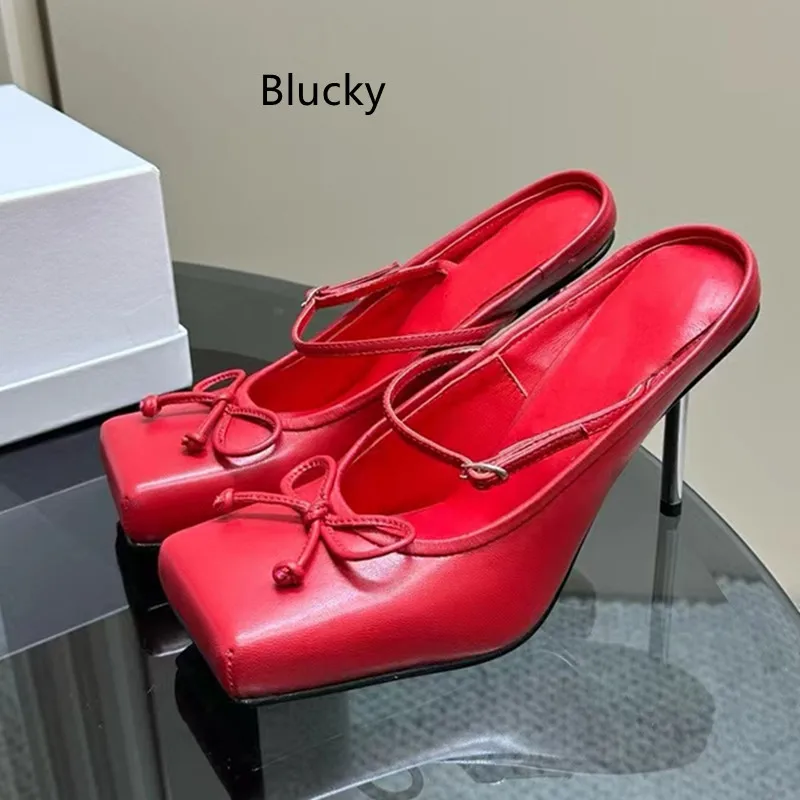 

Женские модные декоративные тапочки на высоком каблуке с ремешком, сандалии из натуральной кожи с квадратным носком и открытым носком