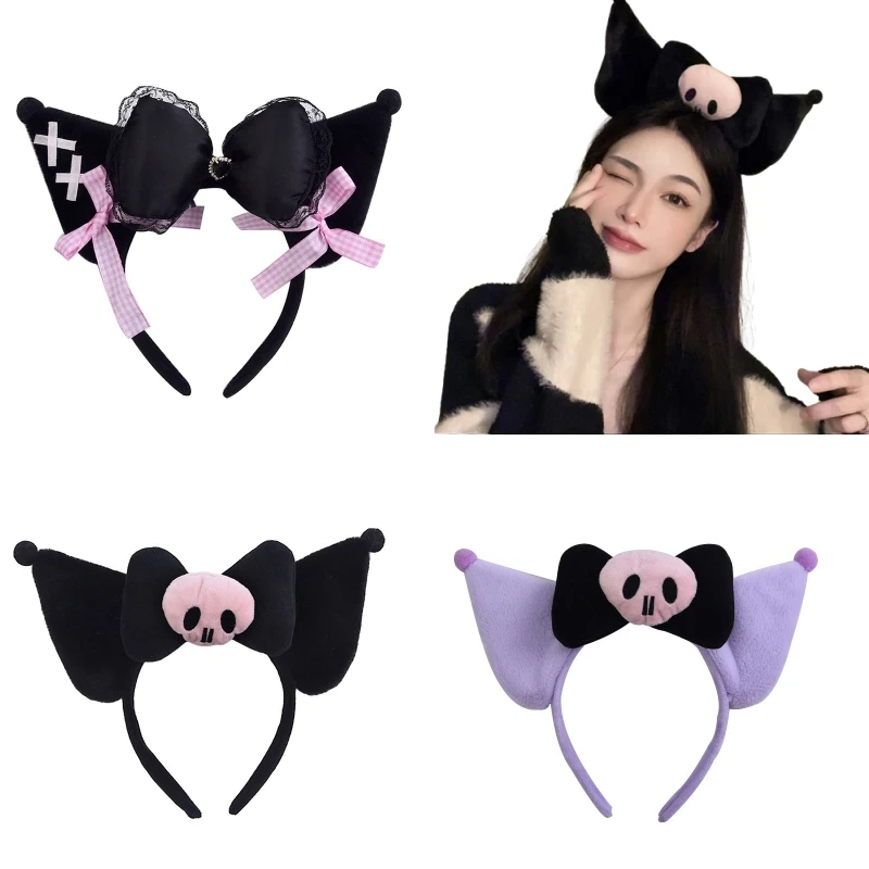 

Кружевная повязка на голову с бантом Hello Kitty Kawaii Kuromi, забавная повязка для волос Melody Cinnamoroll, милая девочка, украшение для платья, аксессуары, игрушка в подарок