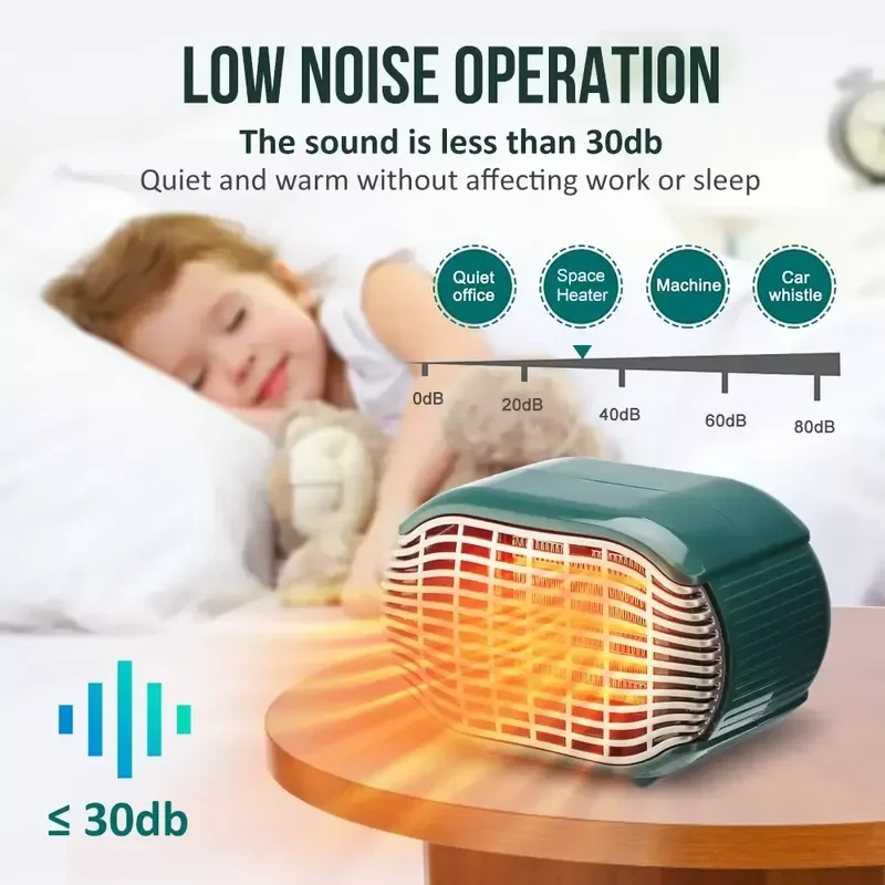 

Portable Electric Heater Easy Control 800W Fast Heating Temprature Adjustable Bathroom Winter Office Desk Bedroom Home Indoor