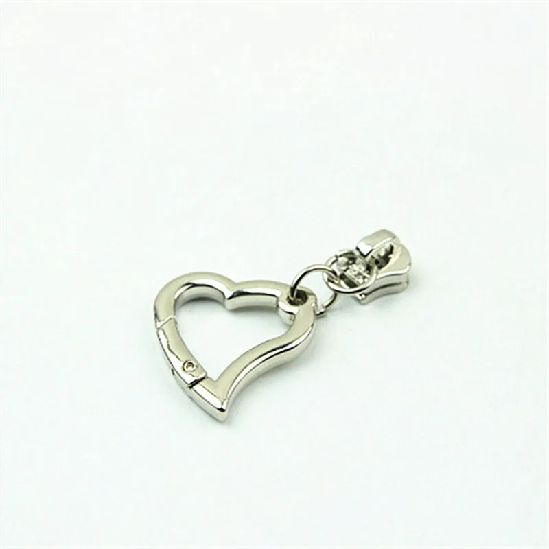 20pcs 5# Slider for Metal Zipper Heart Spring Ring Pendant Zippers Puller DIY Bag Decorate Zip Slider Puller Accessories