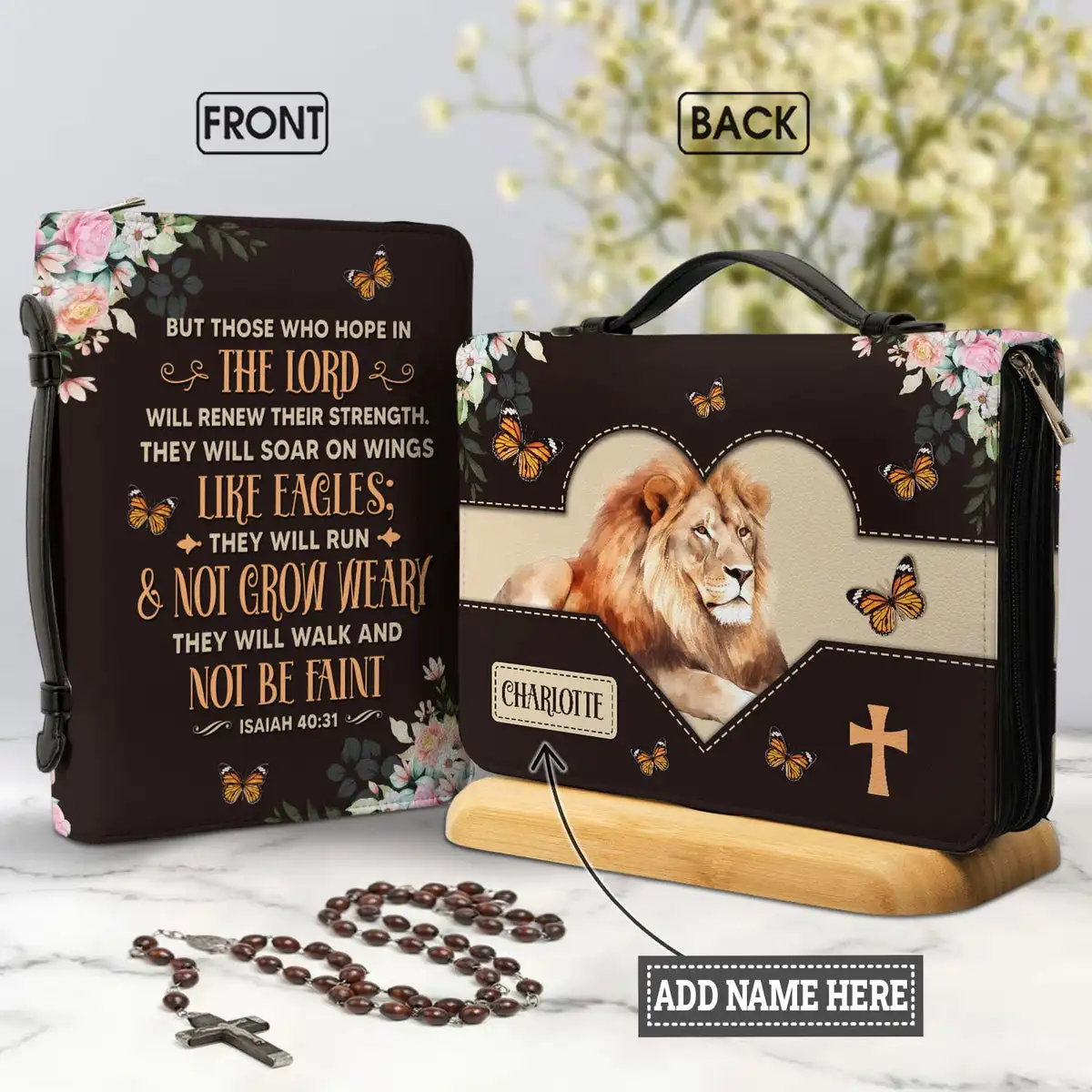 

But Those Who Hope In The Lord Will Renew Their Strength Bible Cover Case Women's Storage Bag Leather Zipper Handbag Holy Bolsas