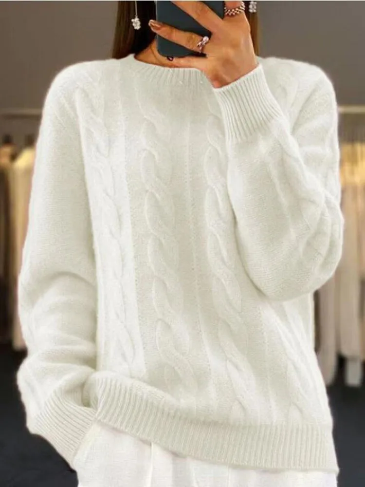 Однотонная трикотажная одежда с круглым вырезом винтажный пуловер из плотной