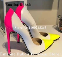 mixed colors stiletto heel pumps pointed toe patchwork yellow white pink high heels slip on big size dress shoes do dropshipping