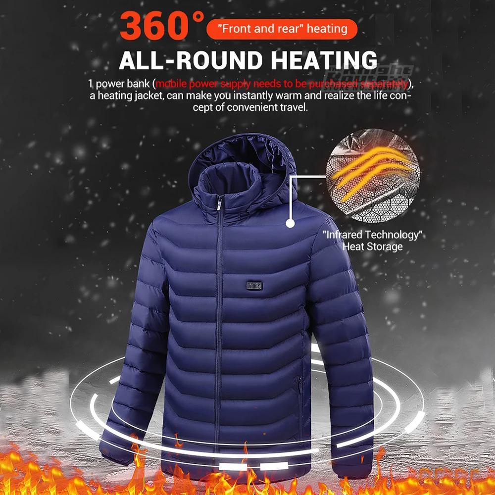 11 Areas Men's Winter Jacket Electric Heated Jackets Hunting Clothing Ski Jacket Parkas Outerwear USB Heated Vest Warm 8 Areas