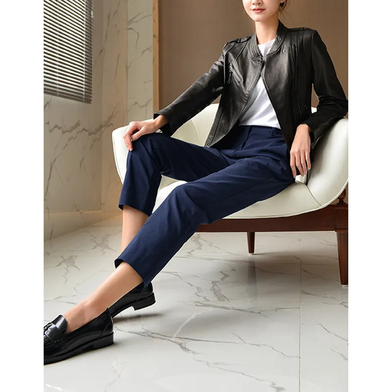 Genuine Leather Coat Female Short Jacket Spring And Autumn Women's Slim Sheepskin Stand Collar Slim Western Jacket