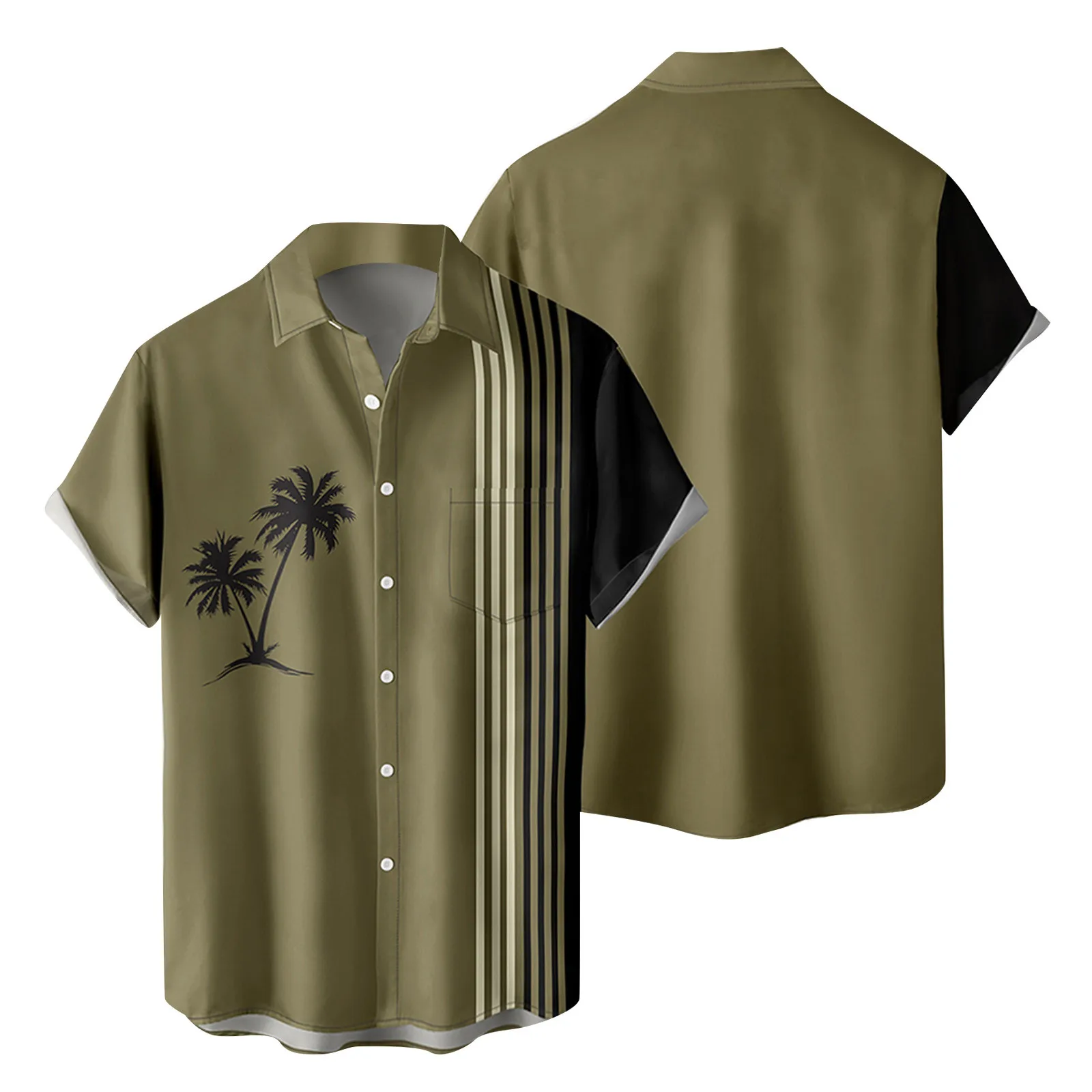 

Mens Fashion And Leisure 3D Digital Printing Buckle Pocket Lapel Short Sleeve Shirt Top Print Shirts Men