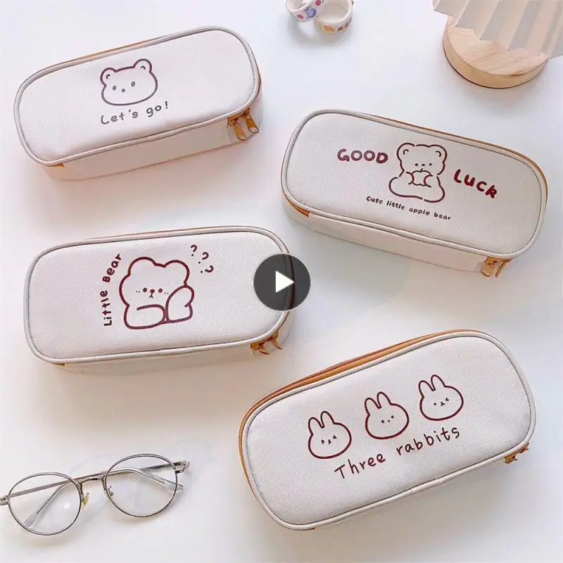 

68g Oxford Cloth Waterproof Kawaii Canvas Pen Case Cute Shape Stationery Bag Large Capacity Cartoon Bear Pen Case Easy To Carry