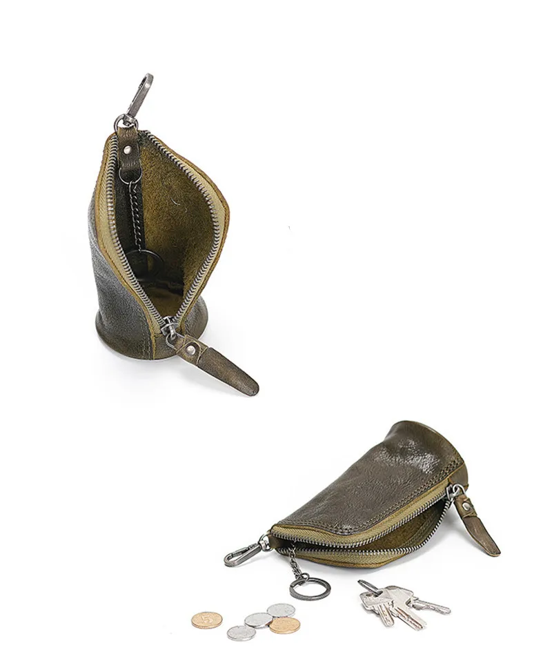 Vintage fashion natural genuine leather men women small key bag outdoor casual organizer luxury real cowhide Storage Coin purse