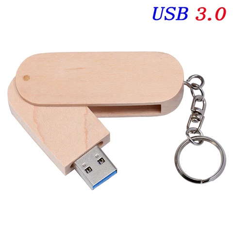 Деревянные вращающиеся флэш-накопители USB 3.0, 128 ГБ, бесплатный индивидуальный логотип, 64 ГБ, 32 ГБ с брелоком, бизнес-подарок, U-диск