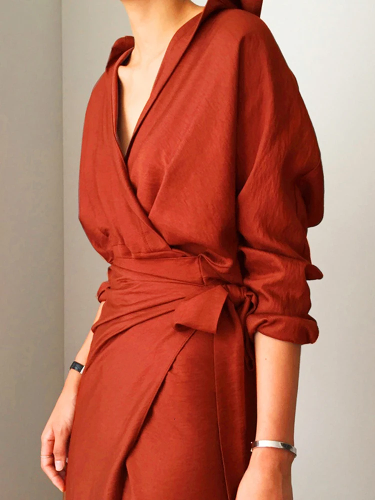 Женское платье TWOTWINSTYLE корейский стиль с рюшами на шнуровке v-образным вырезом